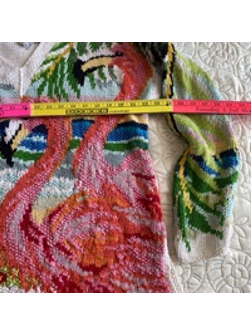 Women's Knitting Needle Sweater Size M White Pink Flamingo - Picture 6 of 7